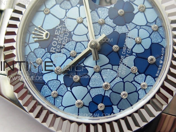DateJust 31mm 278274 904L SS GMF Best Edition Blue Flowers Crystals Dial on 904L President Bracelet A2824 - Image 6