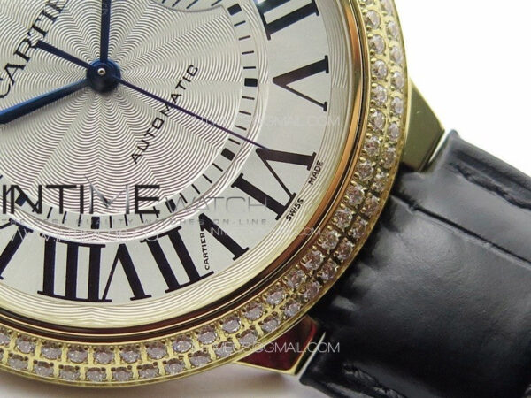 Ballon Bleu 42mm Double Diamonds Bezel RG K3F 1:1 Best Edition White Texture Dial on Black Leather Strap A2824 - Image 6