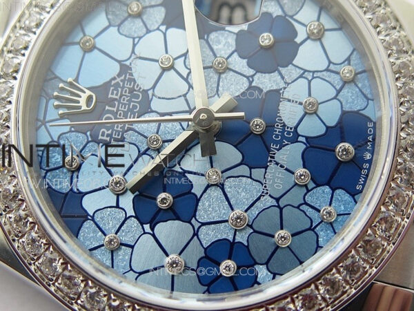 DateJust 31mm 278274 904L SS/Crystals Bezel GMF Best Edition Blue Flowers Crystals Dial on 904L Jubilee Bracelet A2824 - Image 7