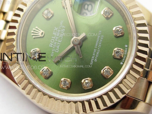 Datejust 28mm 279179 RG APSF Best Edition Green Dial Crystals Markers on SS Jubilee Bracelet NH05 - Image 6