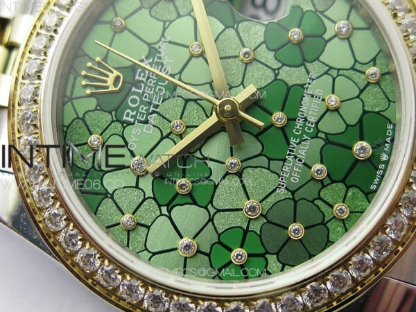 DateJust 31mm 278274 904L SS/YG Crystals Bezel GMF Best Edition Green Flowers Crystals Dial on 904L SS/YG Jubilee Bracelet A2824 - Image 6