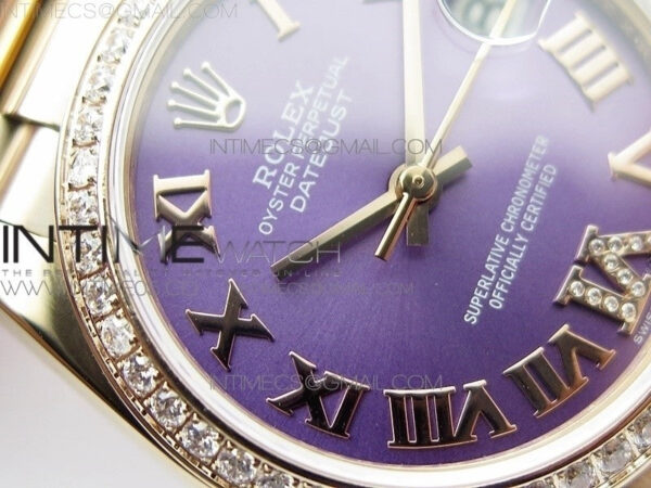 Datejust 31mm 278275 RG Dia Bezel BP Best Edition Purple Roman Markers Dial @6 Dia on RG President Bracelet - Image 6