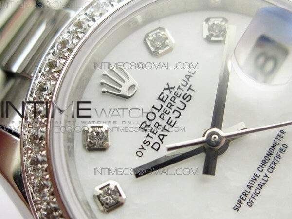 DateJust 28mm SS Diamond Bezel BP Best Edition White MOP Dial on SS Bracelet ETA2671 - Image 6