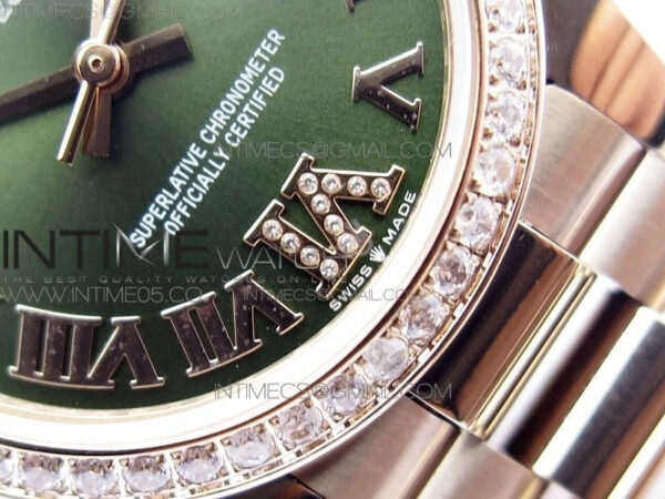 Datejust 31mm 278275 RG Dia Bezel BP Best Edition Green Roman Markers Dial @6 Dia on RG President Bracelet - Image 5