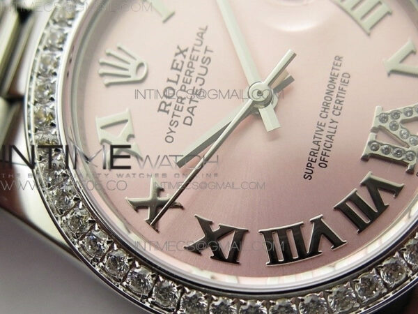 Datejust 31mm 278275 SS Crystals bezel BP Best Edition Pink Roman Markers Dial(@6 Crystal Marker) on SS President Bracelet - Image 6
