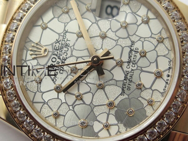 DateJust 31mm 278274 RG Crystals Bezel GMF Best Edition Silver Flowers Crystals Dial on RG President Bracelet A2824 - Image 6