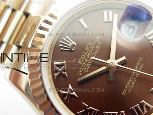 DateJust 28mm RG Diamond Bezel BP Best Edition Brown Dial Roman Markers on RG Bracelet ETA2671 - Image 6