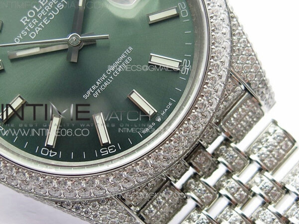 DateJust 41 126334 Full Paved Diamonds BP Best Edition Green Dial Sticks Markers on Jubilee Bracelet A2824 - Image 7