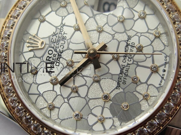 DateJust 31mm 278274 904L SS/RG Crystals Bezel GMF Best Edition Silver Flowers Crystals Dial on 904L SS/RG Oyster Bracelet A2824 - Image 6