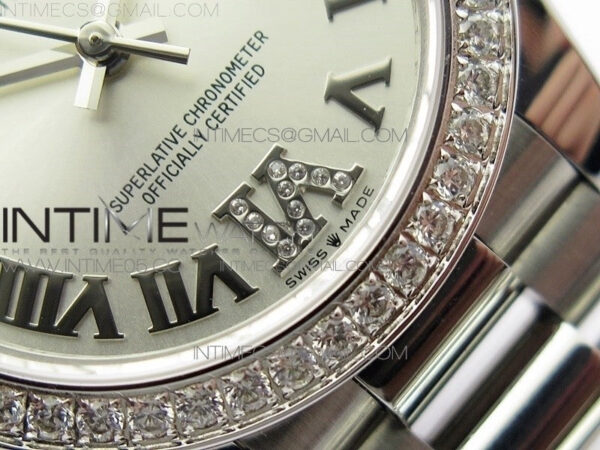 Datejust 31mm 278275 SS Crystals bezel BP Best Edition Silver Roman Markers Dial(@6 Crystal Marker) on SS President Bracelet - Image 6