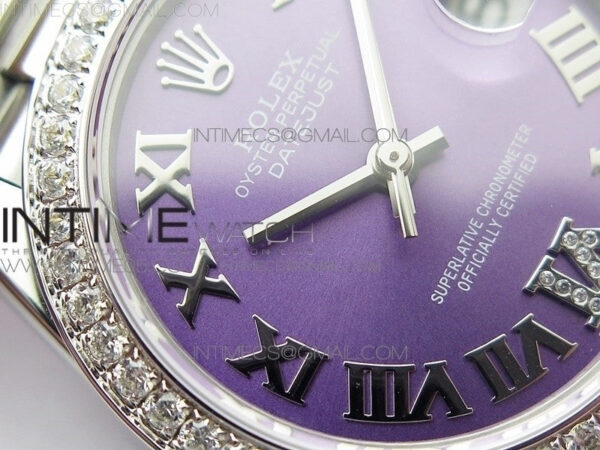 Datejust 31mm 278275 SS Crystals bezel BP Best Edition Purple Roman Markers Dial(@6 Crystal Marker) on SS President Bracelet - Image 6