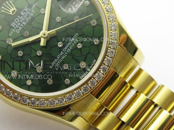 DateJust 31mm YG APSF Best Edition Green Flowers Crystals Dial on President Bracelet A2824 - Image 6