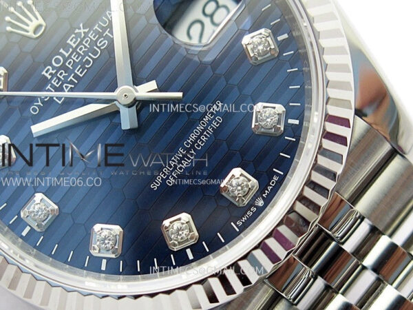 DateJust 36 SS 126234 VSF 1:1 Best Edition 904L Steel Blue Fluted Dial Diamonds Markers on Jubilee Bracelet VS3235 - Image 6
