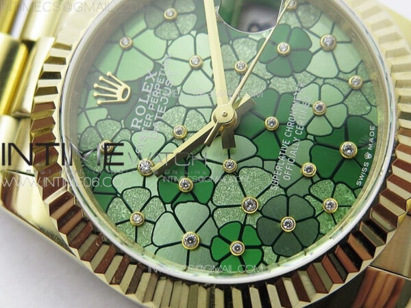 DateJust 31mm 278274 YG GMF Best Edition Green Flowers Crystals Dial on YG President Bracelet A2824 - Image 5