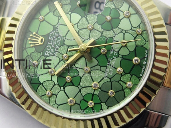DateJust 31mm 278274 904L SS/YG GMF Best Edition Green Flowers Crystals Dial on 904L SS/YG Oyster Bracelet A2824 - Image 6