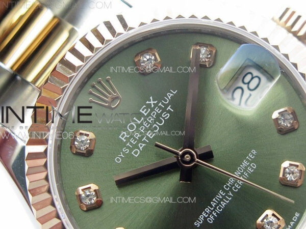 DateJust 31mm 72610 SS/RG APSF Best Edition Green Dial Crystals Markers on Oyster Bracelet A2824 - Image 7