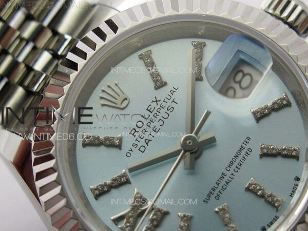 Datejust 28mm 279179 SS APSF Best Edition Ice Blue Dial Sticks Crystals Markers on SS Jubilee Bracelet NH05 - Image 7