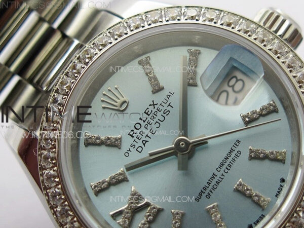 Datejust 28mm 279179 SS/Crystals APSF Best Edition Ice Blue Dial Sticks Crystals Markers on SS President Bracelet NH05 - Image 7
