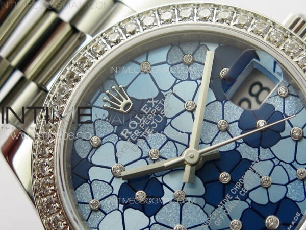 DateJust 31mm 278274 904L SS/Crystals Bezel GMF Best Edition Blue Flowers Crystals Dial on 904L President Bracelet A2824 - Image 7