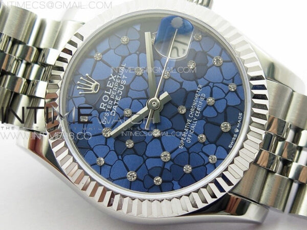 DateJust 31mm 72610 SS APSF Best Edition Blue Flowers Crystals Dial on Jubilee Bracelet A2824 - Image 7
