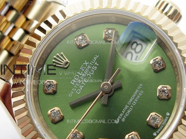 Datejust 28mm 279179 RG APSF Best Edition Green Dial Crystals Markers on SS Jubilee Bracelet NH05 - Image 7