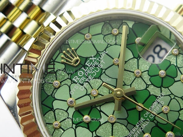 DateJust 31mm 278274 904L SS/YG GMF Best Edition Green Flowers Crystals Dial on 904L SS/YG Jubilee Bracelet A2824 - Image 7