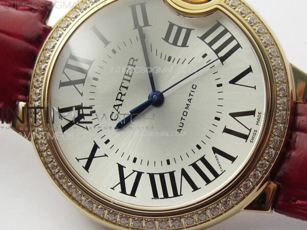 Ballon Bleu 36mm Diamonds Bezel RG K3F 1:1 Best Edition White Textured Dial On Red Leather Strap A076 - Image 7