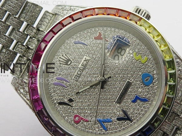 DateJust 41 126300 Full Paved Diamonds Rainbow 904 GSF Best Edition Diamonds Dial Arabic Markers on Jubilee Bracelet VR3235 - Image 7