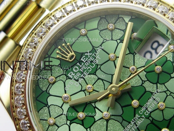 DateJust 31mm 278274 YG Crystals Bezel GMF Best Edition Green Flowers Crystals Dial on YG President Bracelet A2824 - Image 7