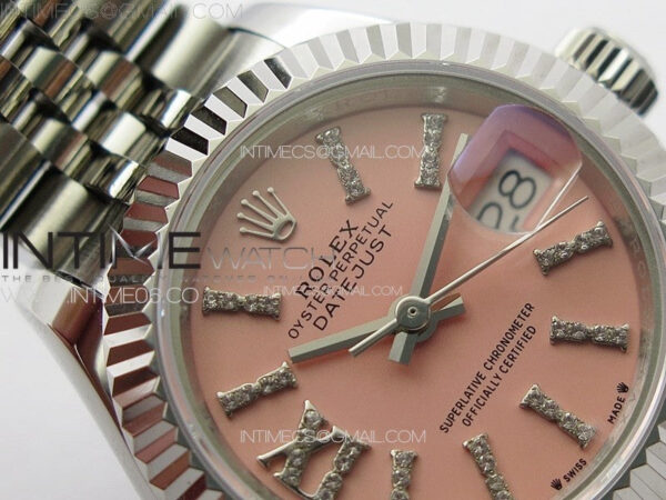 Datejust 28mm 279179 SS APSF Best Edition Pink Dial Sticks Crystals Markers on SS Jubilee Bracelet NH05 - Image 8