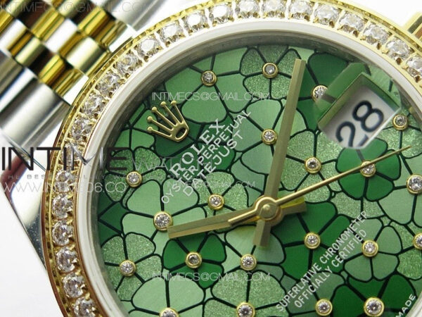 DateJust 31mm 278274 904L SS/YG Crystals Bezel GMF Best Edition Green Flowers Crystals Dial on 904L SS/YG Jubilee Bracelet A2824 - Image 7