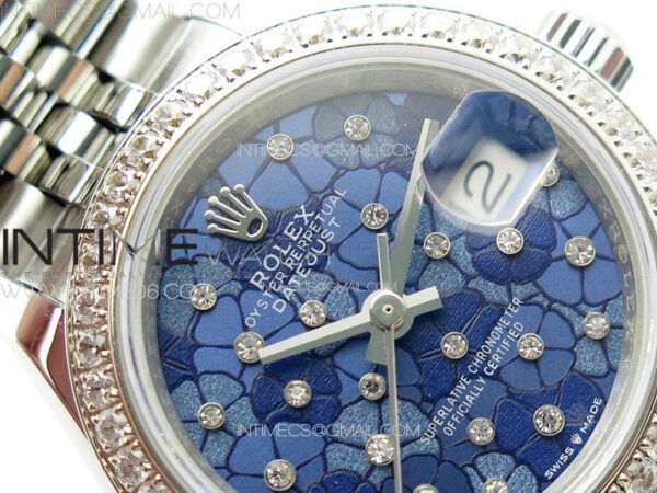 Datejust 28mm 279179 SS/Crystals APSF Best Edition Blue Flowers Dial on SS Jubilee Bracelet NH05 - Image 8