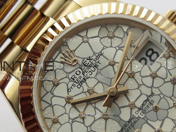 DateJust 31mm 278274 RG GMF Best Edition Silver Flowers Crystals Dial on RG President Bracelet A2824 - Image 7