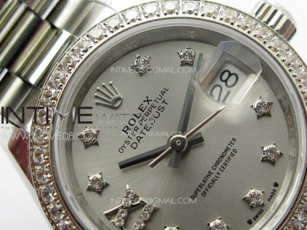 Datejust 28mm 279179 SS/Crystals APSF Best Edition Silver Dial Stars Crystals Markers on SS President Bracelet NH05 - Image 8