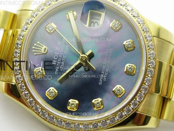 DateJust 31mm 178271 YG APSF Best Edition Blue MOP Dial Crystal Markers on President Bracelet A2824 - Image 8