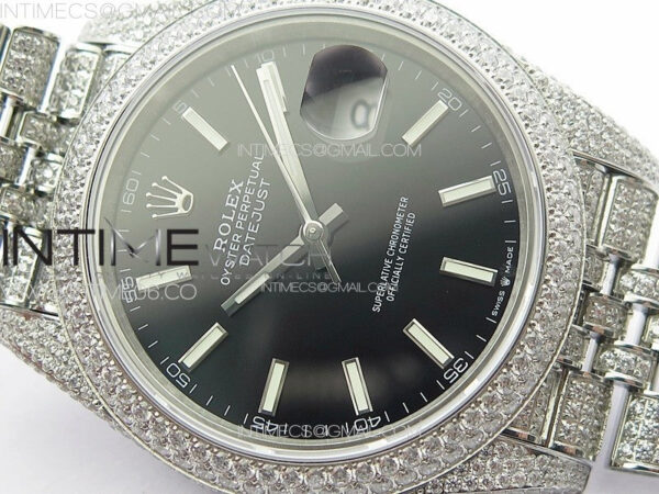 DateJust 41 126334 Full Paved Diamonds BP Best Edition Black Dial Stick Markers on Jubilee Bracelet A2824 - Image 7