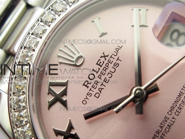 Datejust 31mm 278275 SS Crystals bezel BP Best Edition Pink Roman Markers Dial(@6 Crystal Marker) on SS President Bracelet - Image 7