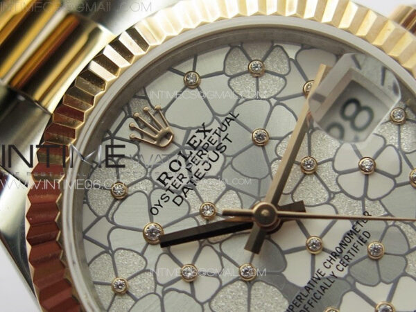 DateJust 31mm 278274 904L SS/RG GMF Best Edition Silver Flowers Crystals Dial on 904L SS/RG Oyster Bracelet A2824 - Image 9