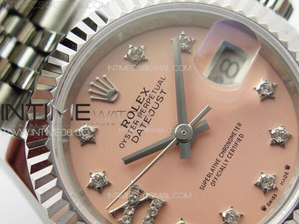 Datejust 28mm 279179 SS APSF Best Edition Pink Dial Stars Crystals Markers on SS Jubilee Bracelet NH05 - Image 8