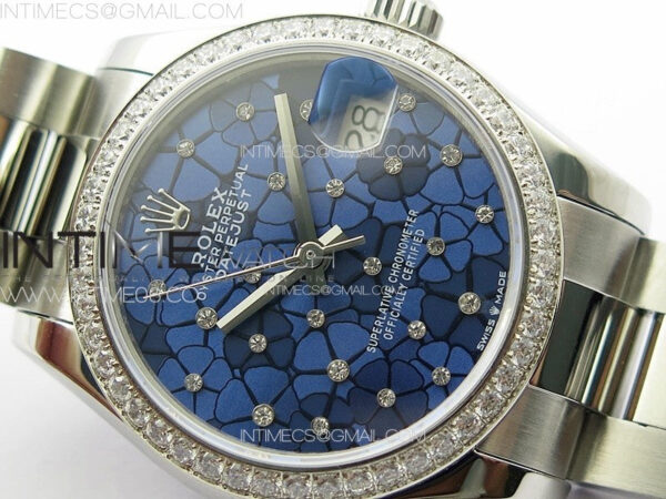DateJust 31mm 72610 Crystals Bezel SS APSF Best Edition Blue Flowers Crystals Dial on Oyster Bracelet A2824 - Image 7
