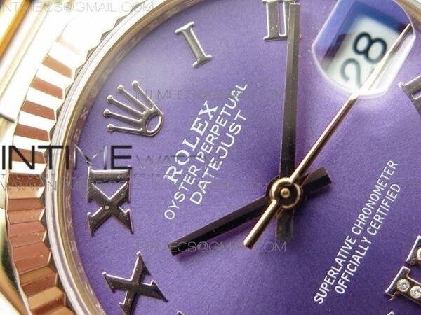 Datejust 31mm 278275 RG BP Best Edition Purple Roman Markers Dial @6 Dia on RG President Bracelet - Image 7