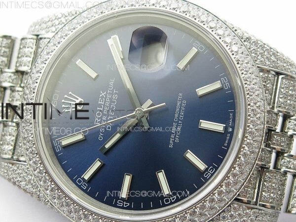 DateJust 41 126334 Full Paved Diamonds BP Best Edition Blue Dial Sticks Markers on Jubilee Bracelet A2824 - Image 7