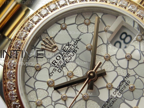 DateJust 31mm 278274 904L SS/RG Crystals Bezel GMF Best Edition Silver Flowers Crystals Dial on 904L SS/RG Oyster Bracelet A2824 - Image 7