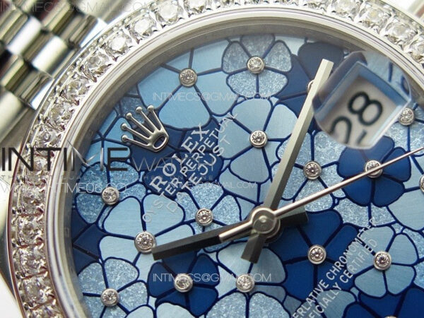 DateJust 31mm 278274 904L SS/Crystals Bezel GMF Best Edition Blue Flowers Crystals Dial on 904L Jubilee Bracelet A2824 - Image 6