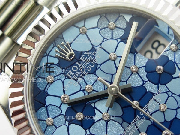 DateJust 31mm 278274 904L SS GMF Best Edition Blue Flowers Crystals Dial on 904L President Bracelet A2824 - Image 7