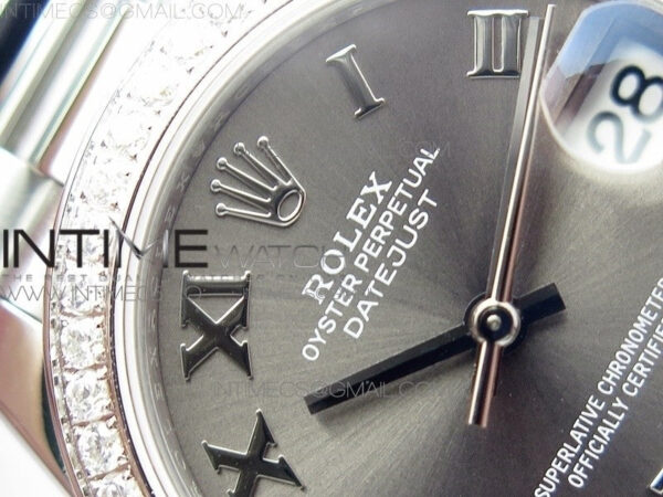 Datejust 31mm 278275 SS Crystals bezel BP Best Edition Gray Roman Markers Dial(@6 Crystal marker) on SS President Bracelet - Image 7