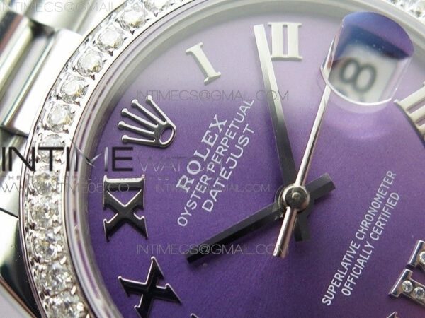 Datejust 31mm 278275 SS Crystals bezel BP Best Edition Purple Roman Markers Dial(@6 Crystal Marker) on SS President Bracelet - Image 8