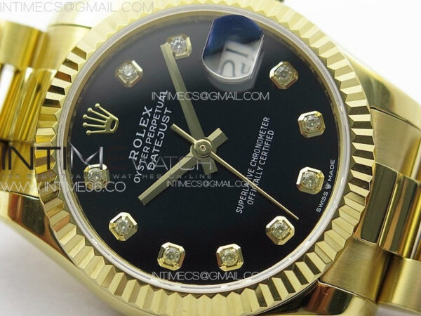DateJust 31mm 178271 YG APSF Best Edition Black Dial Crystal Markers on President Bracelet A2824 - Image 7