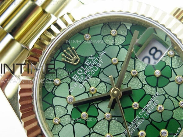 DateJust 31mm 278274 YG GMF Best Edition Green Flowers Crystals Dial on YG President Bracelet A2824 - Image 7