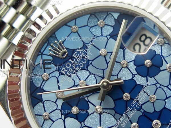 DateJust 31mm 278274 904L SS GMF Best Edition Blue Flowers Crystals Dial on 904L Jubilee Bracelet A2824 - Image 6